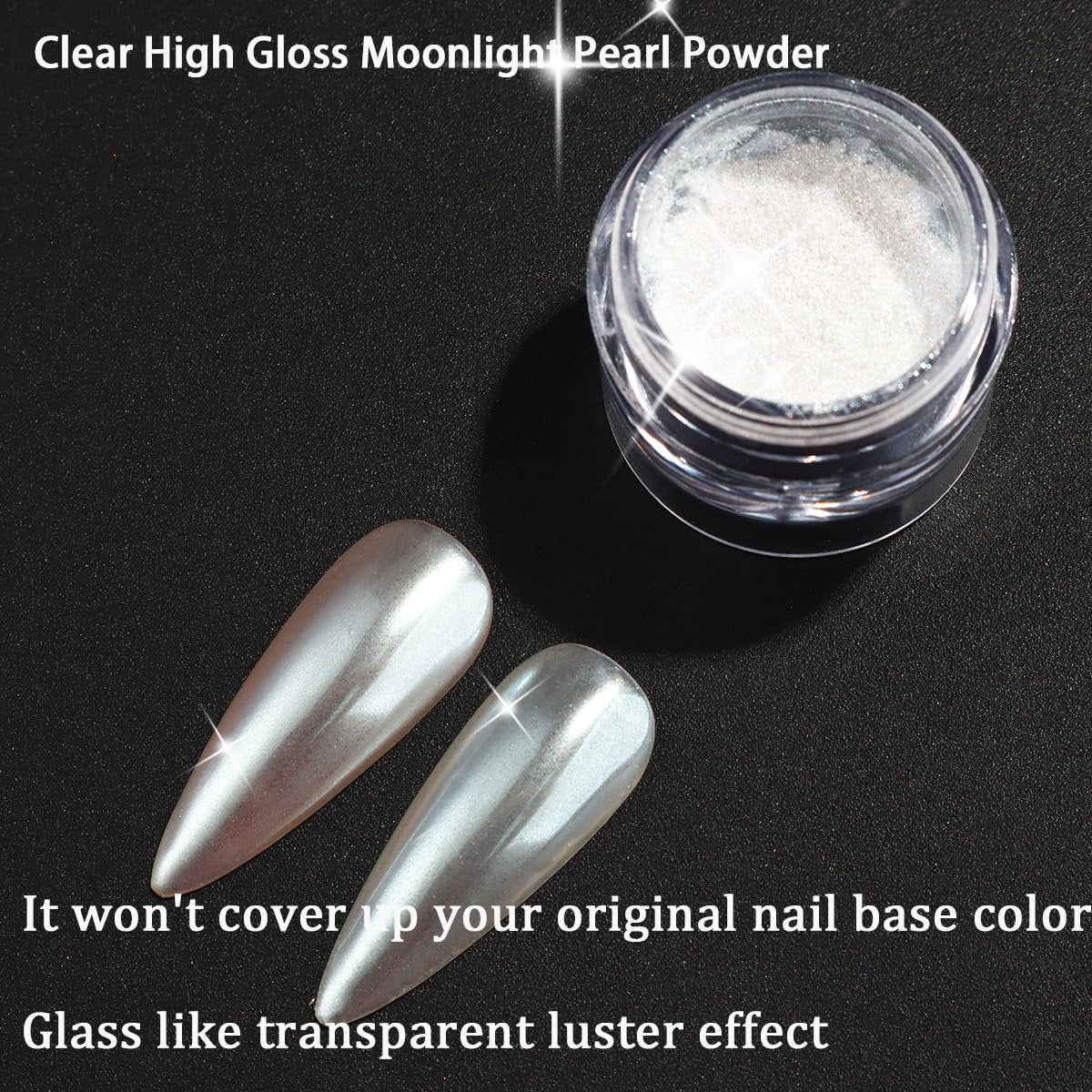 Moonlight White Pearl Chrome Nail Powder – 3 Pcs Super Glossy Holographic Glitter Set - görsel 3