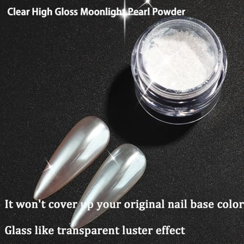 Moonlight White Pearl Chrome Nail Powder – 3 Pcs Super Glossy Holographic Glitter Set - görsel 4