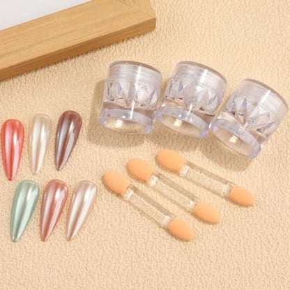 Moonlight White Pearl Chrome Nail Powder – 3 Pcs Super Glossy Holographic Glitter Set