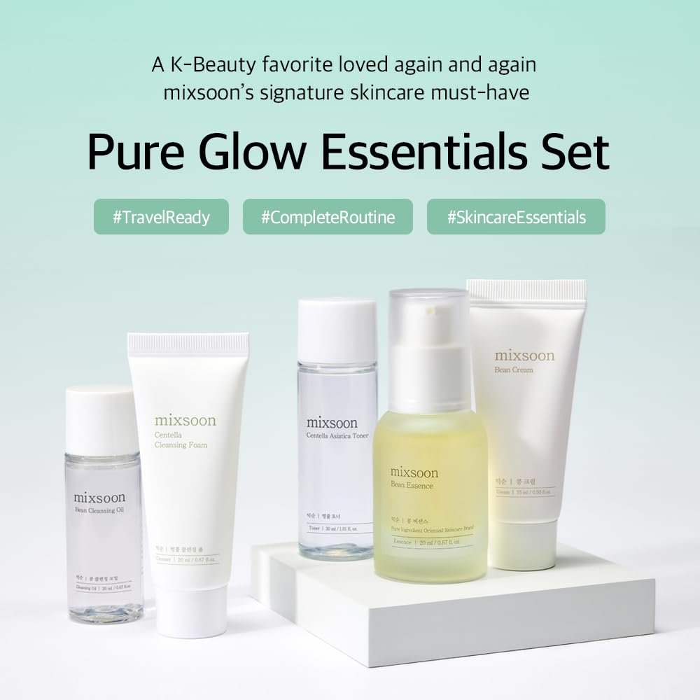 mixsoon Pure Glow Essentials Set - 5-Step Korean Skincare Travel Kit for Hydrating Glass Skin Avelisse