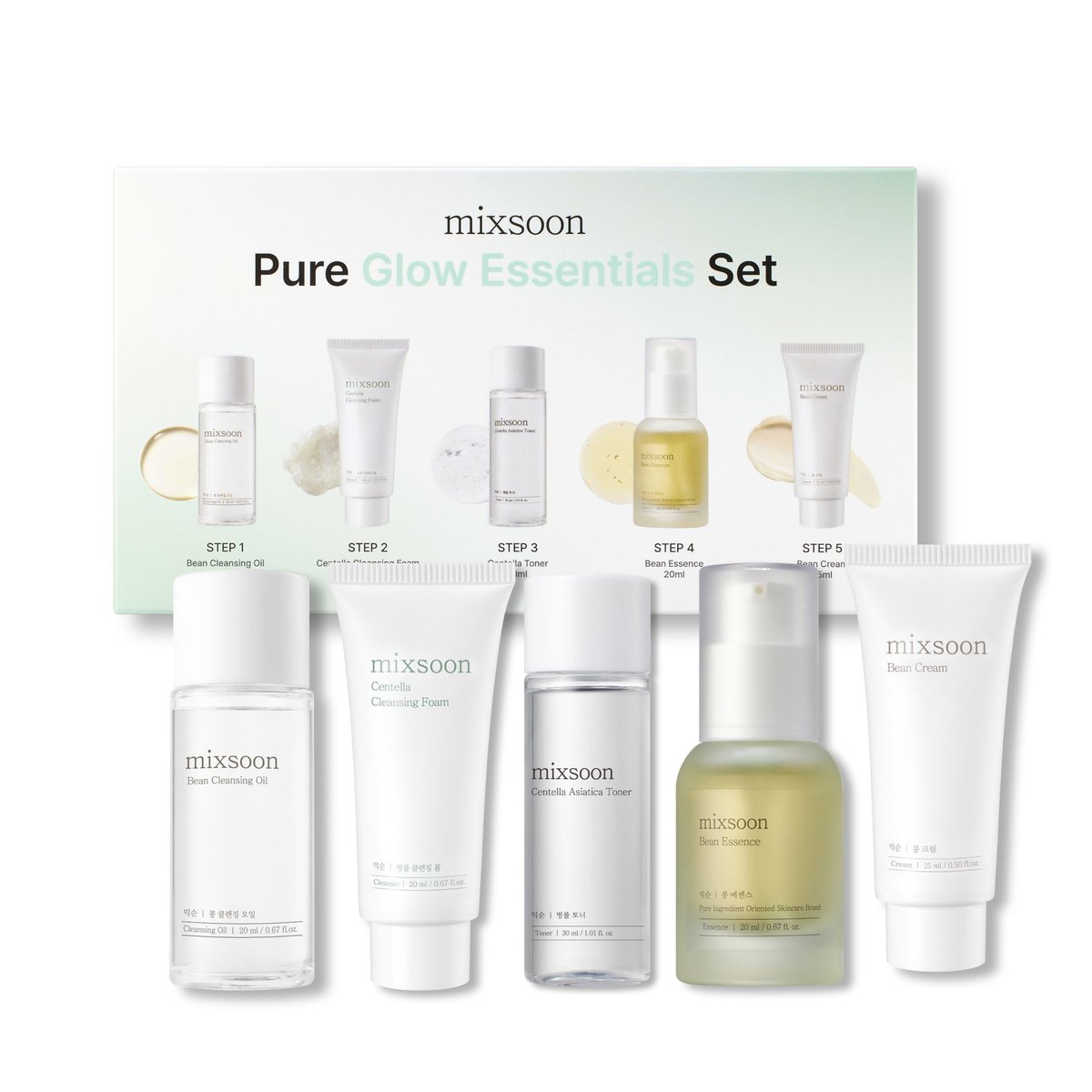 mixsoon Pure Glow Essentials Set - 5-Step Korean Skincare Travel Kit for Hydrating Glass Skin Avelisse