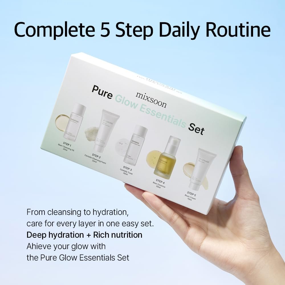 mixsoon Pure Glow Essentials Set - 5-Step Korean Skincare Travel Kit for Hydrating Glass Skin Avelisse
