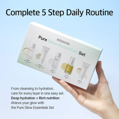 mixsoon Pure Glow Essentials Set - 5-Step Korean Skincare Travel Kit for Hydrating Glass Skin Avelisse