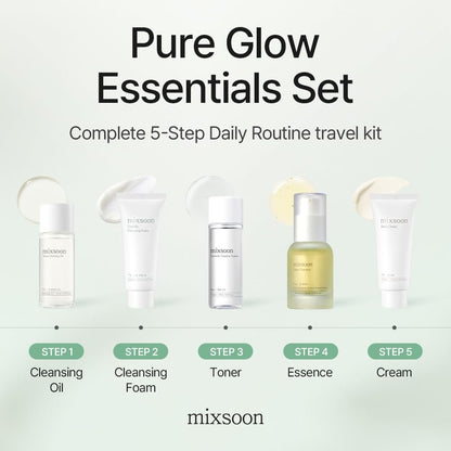 mixsoon Pure Glow Essentials Set - 5-Step Korean Skincare Travel Kit for Hydrating Glass Skin Avelisse