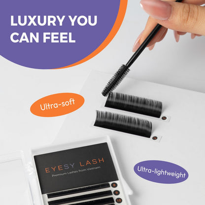Eyesy Lash Cashmere Volume Eyelash Extensions - 0.03mm Thickness CC Curl 8-16mm Mixed Tray - Soft Matte Black Single Eyelash for Professional Salon Use