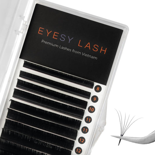Eyesy Lash Cashmere Volume Eyelash Extensions - 0.03mm Thickness CC Curl 8-16mm Mixed Tray - Soft Matte Black Single Eyelash for Professional Salon Use