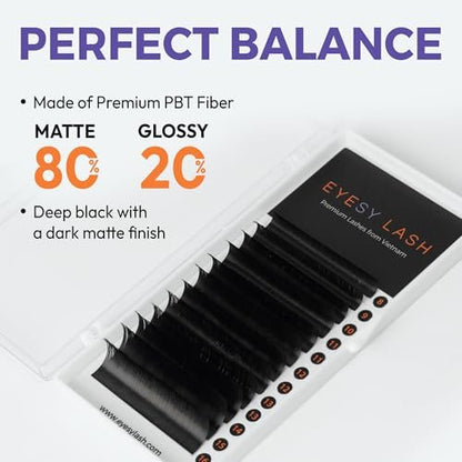 Eyesy Lash Cashmere Volume Eyelash Extensions - 0.03mm Thickness CC Curl 8-16mm Mixed Tray - Soft Matte Black Single Eyelash for Professional Salon Use