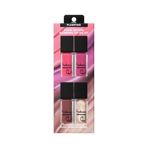 e.l.f. Glow Reviver Plumping Lip Oil Kit - 4 Nourishing Tinted Lip Oils with Jojoba Oil, High-Shine Finish, Vegan & Cruelty-Free Avelisse