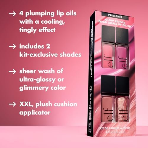 e.l.f. Glow Reviver Plumping Lip Oil Kit - 4 Nourishing Tinted Lip Oils with Jojoba Oil, High-Shine Finish, Vegan & Cruelty-Free Avelisse