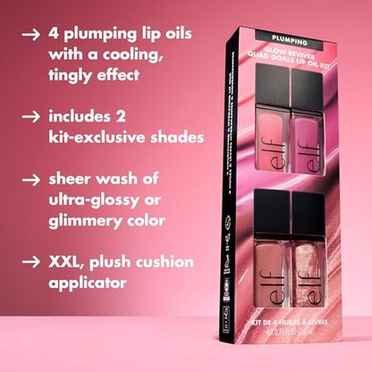 e.l.f. Glow Reviver Plumping Lip Oil Kit - 4 Nourishing Tinted Lip Oils with Jojoba Oil, High-Shine Finish, Vegan & Cruelty-Free Avelisse