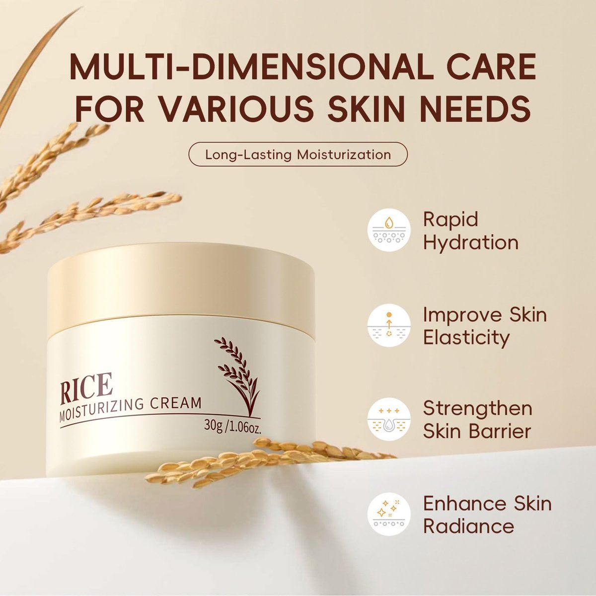 Rice Moisturizing Cream with Ceramide Extract – Lifts & Firms, Nourishes, Repairs Skin Barrier – Anti-Aging Face Cream for All Skin Types, 1.06 oz - görsel 9