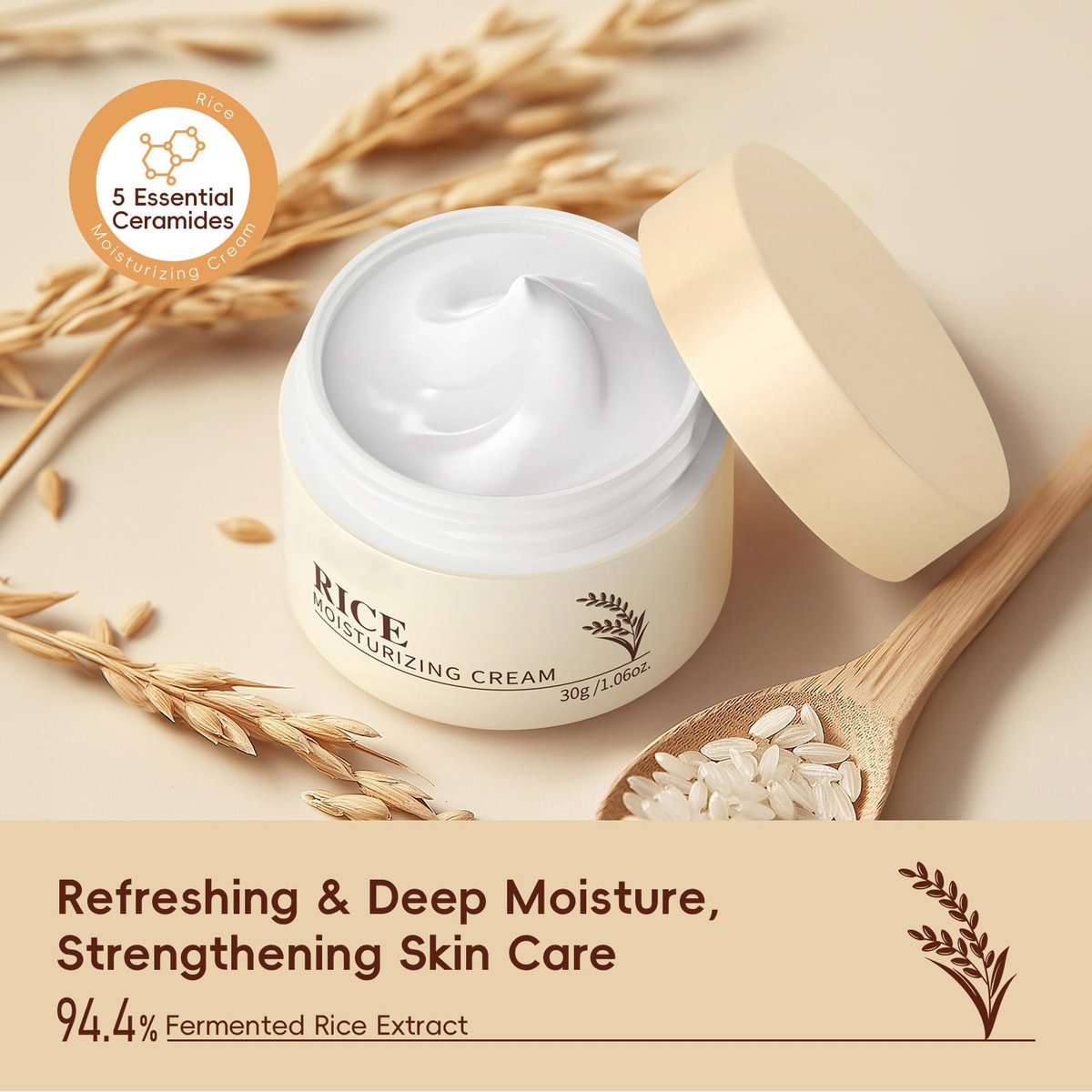 Rice Moisturizing Cream with Ceramide Extract – Lifts & Firms, Nourishes, Repairs Skin Barrier – Anti-Aging Face Cream for All Skin Types, 1.06 oz - görsel 3