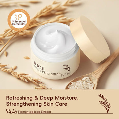 Rice Moisturizing Cream with Ceramide Extract – Lifts & Firms, Nourishes, Repairs Skin Barrier – Anti-Aging Face Cream for All Skin Types, 1.06 oz