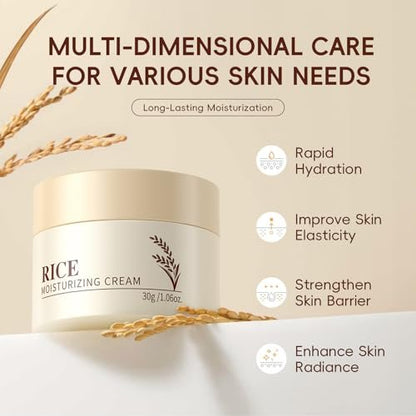 Rice Moisturizing Cream with Ceramide Extract – Lifts & Firms, Nourishes, Repairs Skin Barrier – Anti-Aging Face Cream for All Skin Types, 1.06 oz