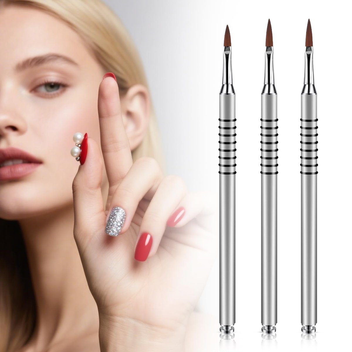 3 Pack 3D Flower Brush for Acrylic Nail Art - Kolinsky Nail Brushes #2 #4 #5 with Non-Slip Grip Handle, Silver - görsel 14