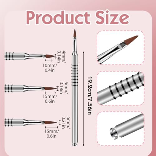 3 Pack 3D Flower Brush for Acrylic Nail Art - Kolinsky Nail Brushes #2 #4 #5 with Non-Slip Grip Handle, Silver - görsel 3