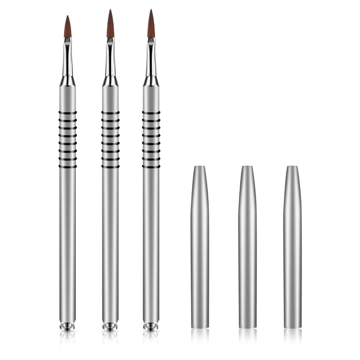 3 Pack 3D Flower Brush for Acrylic Nail Art - Kolinsky Nail Brushes #2 #4 #5 with Non-Slip Grip Handle, Silver - görsel 2