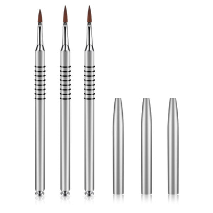 3 Pack 3D Flower Brush for Acrylic Nail Art - Kolinsky Nail Brushes #2 #4 #5 with Non-Slip Grip Handle, Silver