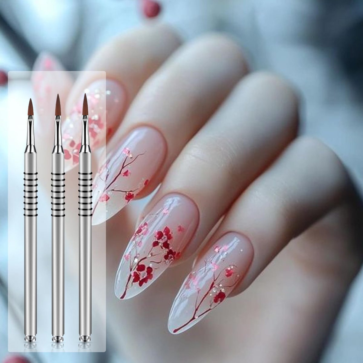 3 Pack 3D Flower Brush for Acrylic Nail Art - Kolinsky Nail Brushes #2 #4 #5 with Non-Slip Grip Handle, Silver - görsel 8