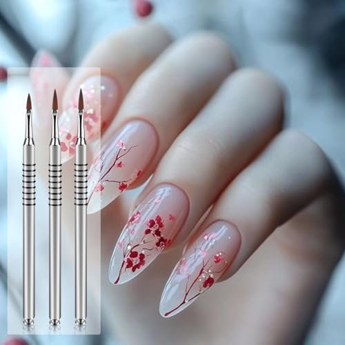 3 Pack 3D Flower Brush for Acrylic Nail Art - Kolinsky Nail Brushes #2 #4 #5 with Non-Slip Grip Handle, Silver - görsel 7