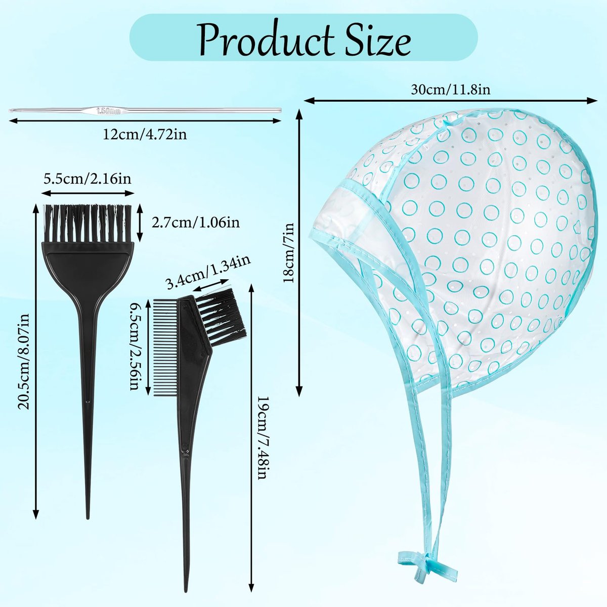 Classicseali 3pcs Hair Color Cap Set with Metal Hooks and Dye Comb & Brush for Salon and DIY Hair Dyeing - Blue Highlight Cap - görsel 5