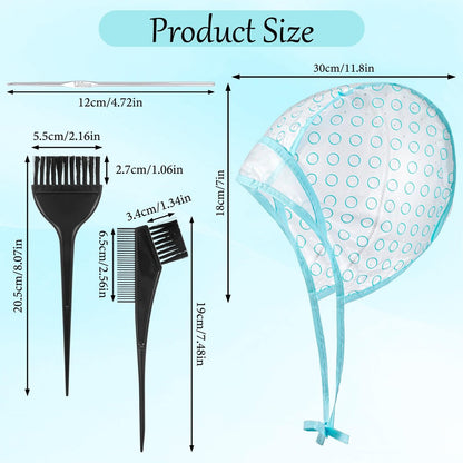 Classicseali 3pcs Hair Color Cap Set with Metal Hooks and Dye Comb & Brush for Salon and DIY Hair Dyeing - Blue Highlight Cap