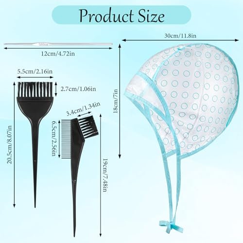 Classicseali 3pcs Hair Color Cap Set with Metal Hooks and Dye Comb & Brush for Salon and DIY Hair Dyeing - Blue Highlight Cap - görsel 6