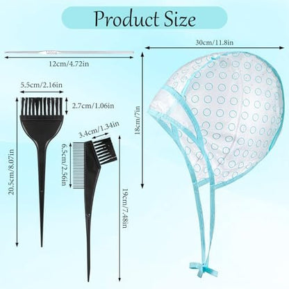 Classicseali 3pcs Hair Color Cap Set with Metal Hooks and Dye Comb & Brush for Salon and DIY Hair Dyeing - Blue Highlight Cap