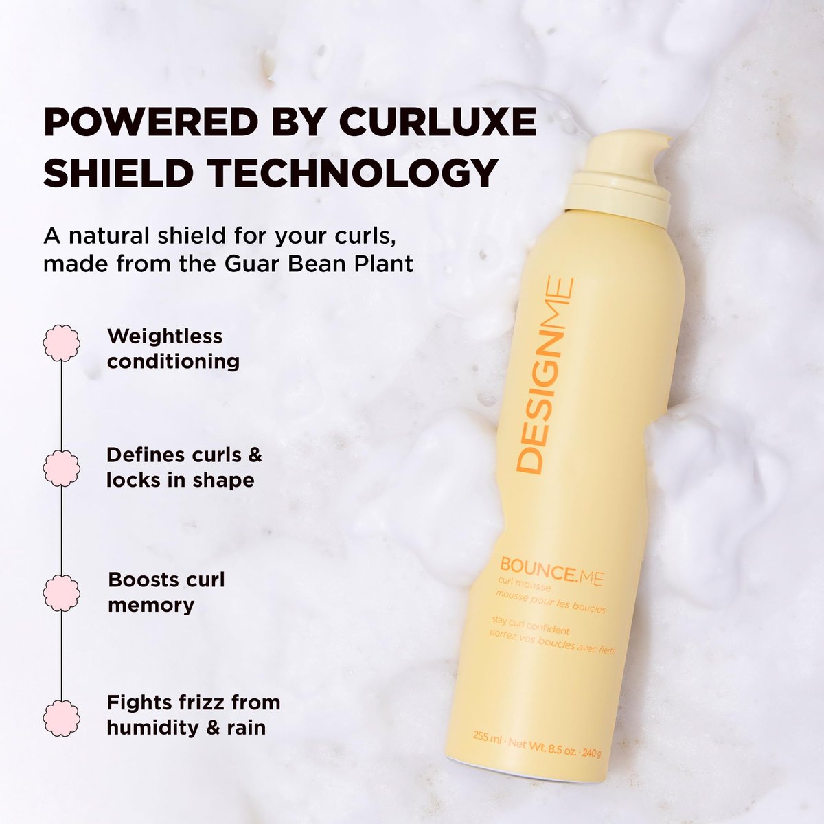 Design.Me BOUNCE.ME Curl Mousse – Lightweight Curl Defining Mousse for Wavy & Curly Hair, Frizz Control, Humidity Resistant, Alcohol-Free, CGM Approved, 8.5 Fl Oz Avelisse