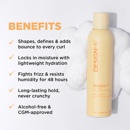 Design.Me BOUNCE.ME Curl Mousse – Lightweight Curl Defining Mousse for Wavy & Curly Hair, Frizz Control, Humidity Resistant, Alcohol-Free, CGM Approved, 8.5 Fl Oz Avelisse