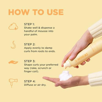 Design.Me BOUNCE.ME Curl Mousse – Lightweight Curl Defining Mousse for Wavy & Curly Hair, Frizz Control, Humidity Resistant, Alcohol-Free, CGM Approved, 8.5 Fl Oz Avelisse