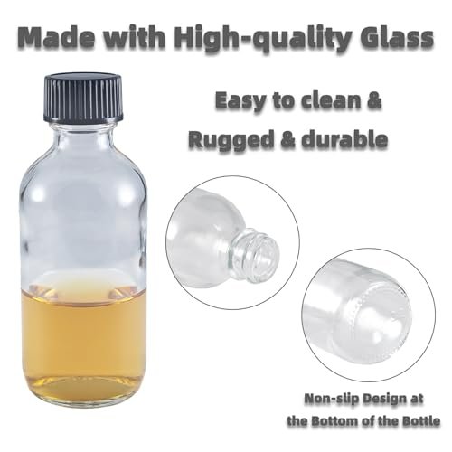 Mini Glass Bottles 2oz with Caps (6 Pack) - Leak Proof Small Shot Bottles for Essential Oils, Travel, Wellness Shots, Liquids (60mL Clear Reusable) - görsel 10