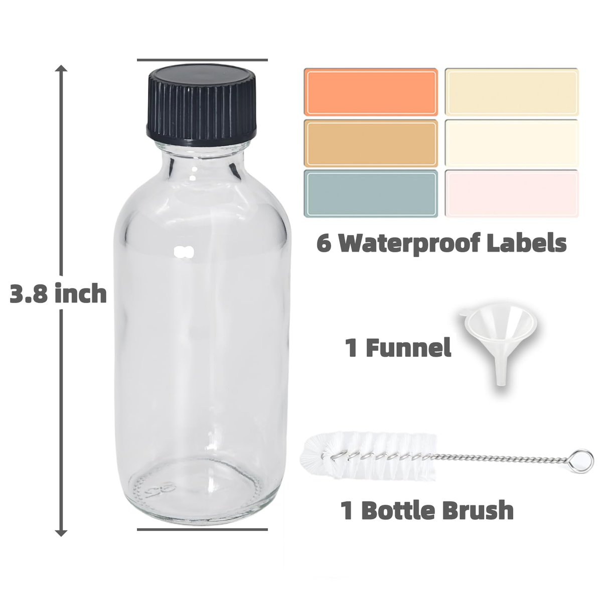 Mini Glass Bottles 2oz with Caps (6 Pack) - Leak Proof Small Shot Bottles for Essential Oils, Travel, Wellness Shots, Liquids (60mL Clear Reusable) - görsel 3