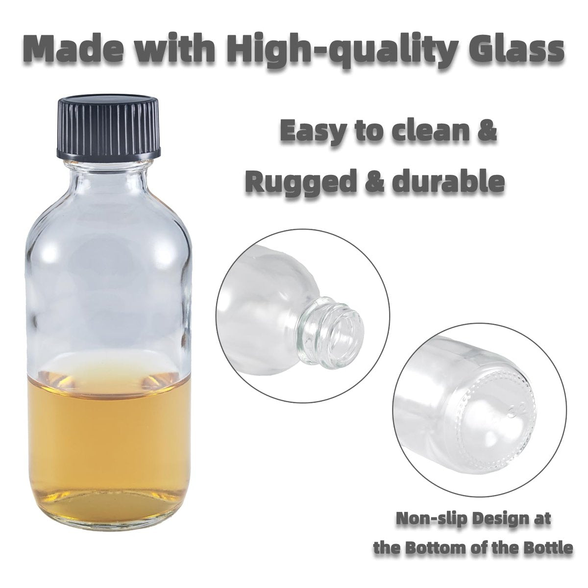 Mini Glass Bottles 2oz with Caps (6 Pack) - Leak Proof Small Shot Bottles for Essential Oils, Travel, Wellness Shots, Liquids (60mL Clear Reusable) - görsel 9