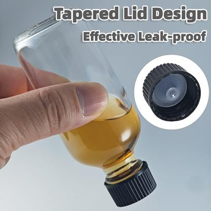 Mini Glass Bottles 2oz with Caps (6 Pack) - Leak Proof Small Shot Bottles for Essential Oils, Travel, Wellness Shots, Liquids (60mL Clear Reusable)