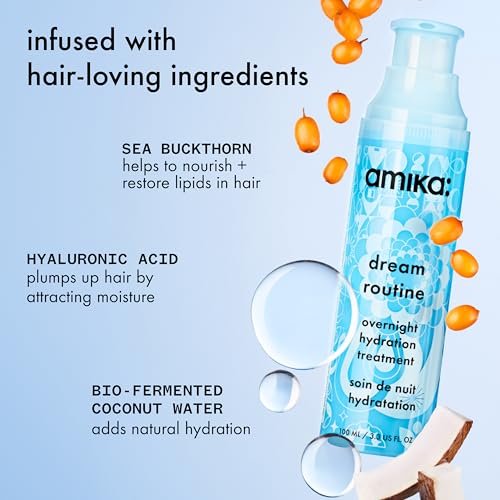 Amika Dream Routine Overnight Hydrating Hair Mask | No Rinse Leave-In Treatment for Dry Hair with Hyaluronic Acid Avelisse