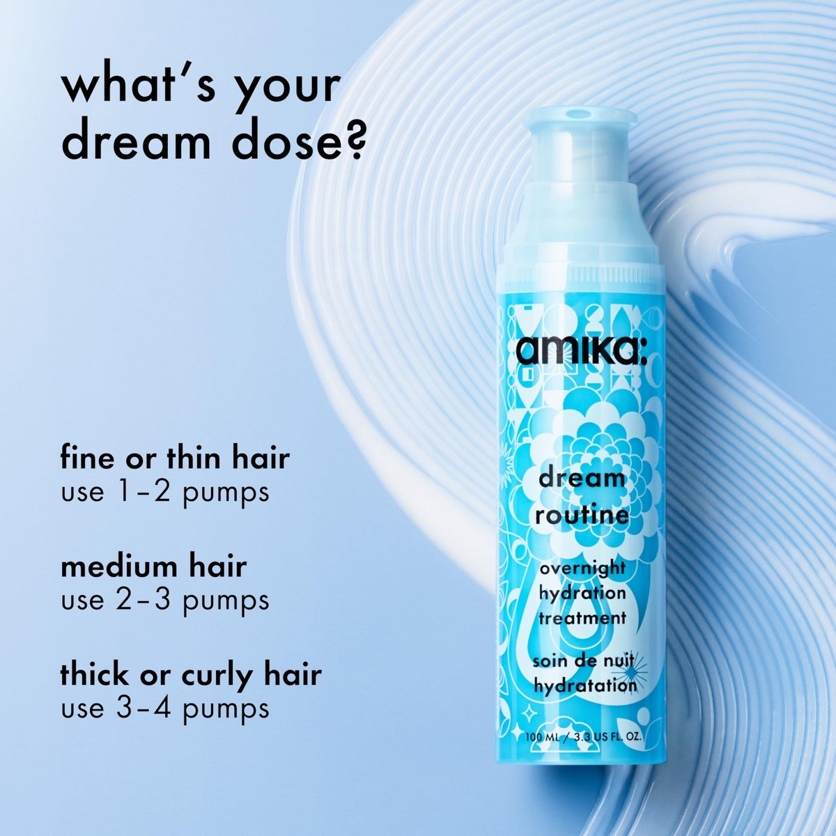 Amika Dream Routine Overnight Hydrating Hair Mask | No Rinse Leave-In Treatment for Dry Hair with Hyaluronic Acid Avelisse
