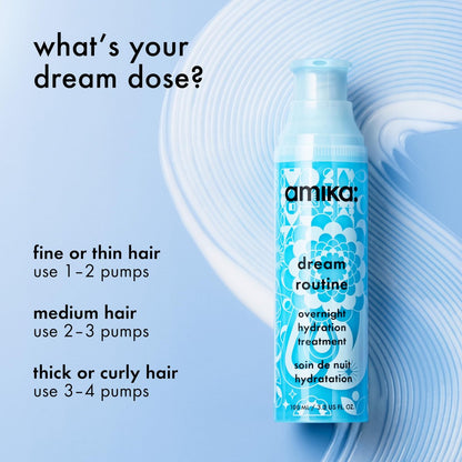 Amika Dream Routine Overnight Hydrating Hair Mask | No Rinse Leave-In Treatment for Dry Hair with Hyaluronic Acid Avelisse