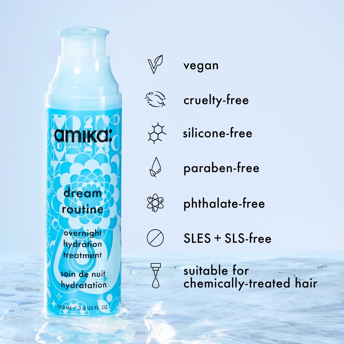 Amika Dream Routine Overnight Hydrating Hair Mask | No Rinse Leave-In Treatment for Dry Hair with Hyaluronic Acid Avelisse