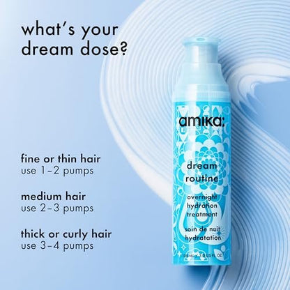 Amika Dream Routine Overnight Hydrating Hair Mask | No Rinse Leave-In Treatment for Dry Hair with Hyaluronic Acid Avelisse