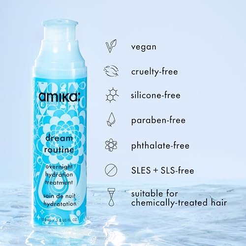 Amika Dream Routine Overnight Hydrating Hair Mask | No Rinse Leave-In Treatment for Dry Hair with Hyaluronic Acid Avelisse