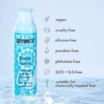 Amika Dream Routine Overnight Hydrating Hair Mask | No Rinse Leave-In Treatment for Dry Hair with Hyaluronic Acid Avelisse
