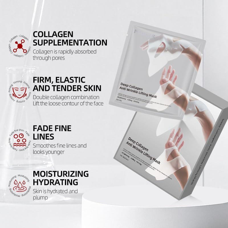 Loseedsoo Deep Collagen Anti Wrinkle Lifting Face Mask – 5 Pack, 28g Each – Firming, Brightening, Hydrating Sheet Mask with 83% Low Molecular Collagen for Anti-Aging and Skin Tightening - görsel 6