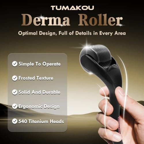 TUMAKOU Derma Roller for Face, Scalp, and Beard - Microneedling Roller for Hair Growth & Skin Rejuvenation (Black) - görsel 4