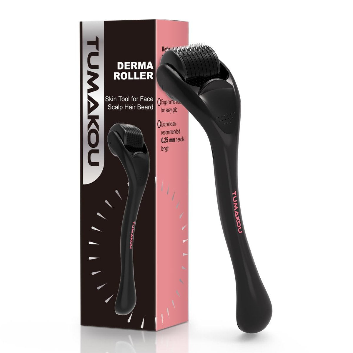 TUMAKOU Derma Roller for Face, Scalp, and Beard - Microneedling Roller for Hair Growth & Skin Rejuvenation (Black) - görsel 1