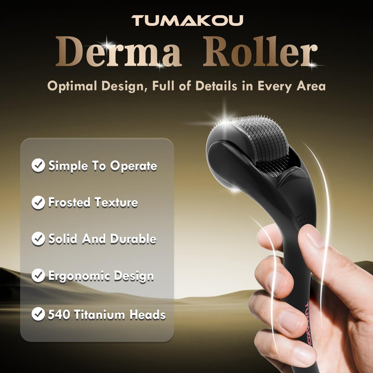 TUMAKOU Derma Roller for Face, Scalp, and Beard - Microneedling Roller for Hair Growth & Skin Rejuvenation (Black) - görsel 3