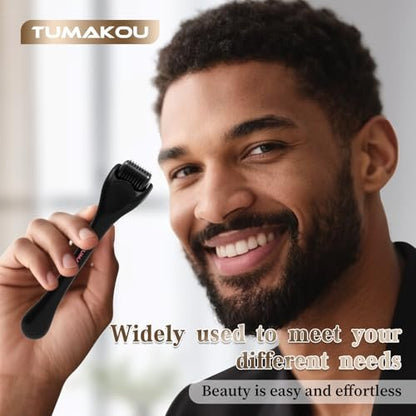TUMAKOU Derma Roller for Face, Scalp, and Beard - Microneedling Roller for Hair Growth & Skin Rejuvenation (Black)