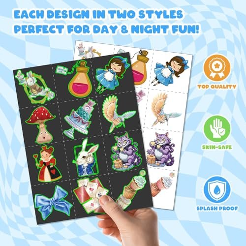 BOIKOKY 96 Pcs Alice in Wonderland Party Favor Set - Slap Bracelets & Tattoos, Fairytale Princess Birthday Gifts for Girls, Tea Party Decorations, Bulk Toys for Kids - görsel 8