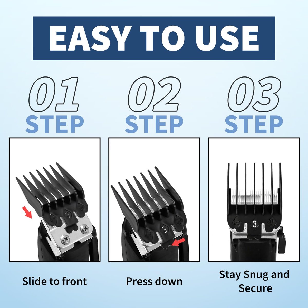 Runhike Durable Clipper Guards Compatible with Novah – 10-Pack Black Trimmer & Hair Clipper Guide Combs - görsel 9