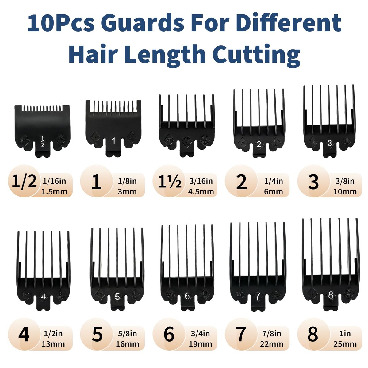 Runhike Durable Clipper Guards Compatible with Novah – 10-Pack Black Trimmer & Hair Clipper Guide Combs - görsel 3